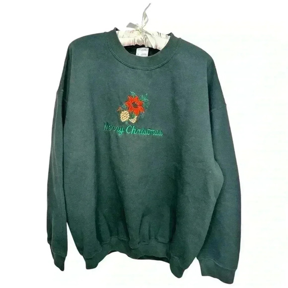 Vintage Christmas Poinsettia Merry Christmas “Ugly” Holidayy Sweatshirt, size XL - Picture 3 of 5